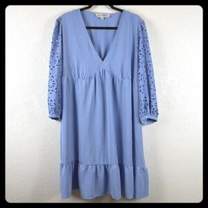 NWT EMMA & MICHELE Blue V Neck Tiered Dress Cottagecore Feminine Balletcore XL